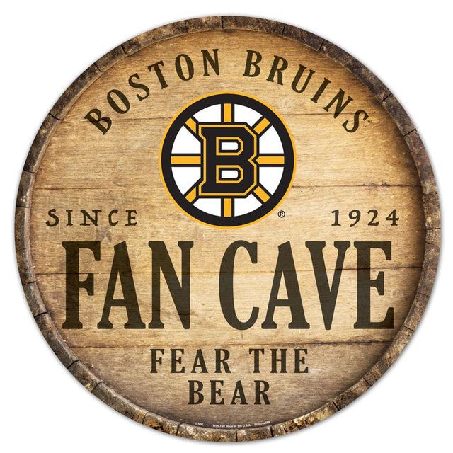 Letrero de madera de los Boston Bruins de 14" con diseño de barril redondo