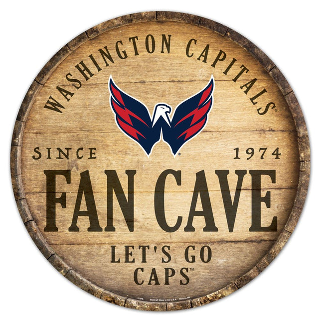 Letrero de madera de Washington Capitals de 14" con diseño de barril redondo