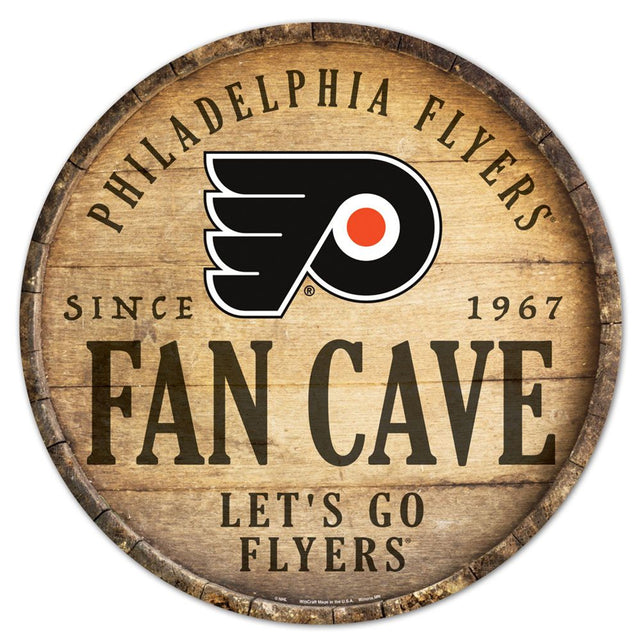 Letrero de madera de los Philadelphia Flyers de 14" con diseño de barril redondo