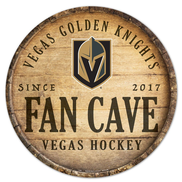 Letrero de madera de Vegas Golden Knights de 14" con diseño de barril redondo