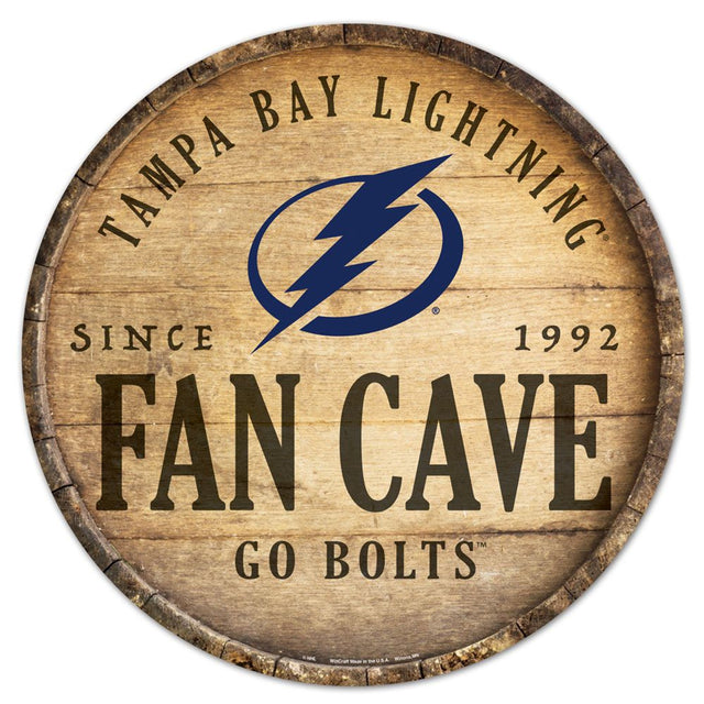 Letrero de madera de los Tampa Bay Lightning de 14" con tapa de barril redonda