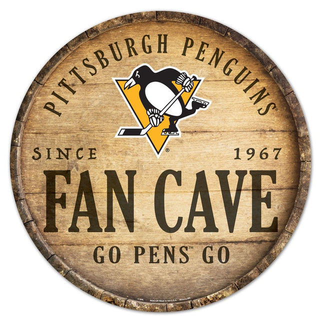 Letrero de madera de los Pittsburgh Penguins de 14" con diseño de barril redondo