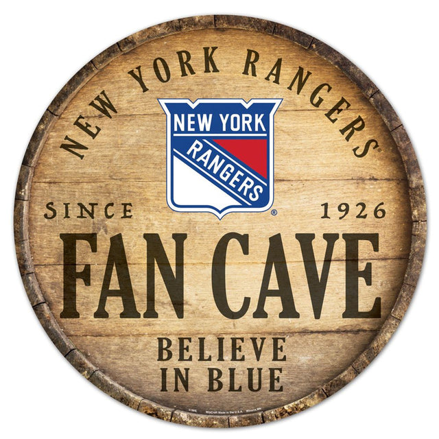 Letrero de madera de los New York Rangers de 14" con tapa de barril redonda