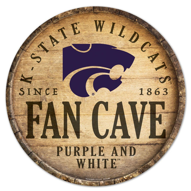 Kansas State Wildcats Sign Wood 14" Round Barrel Top Design