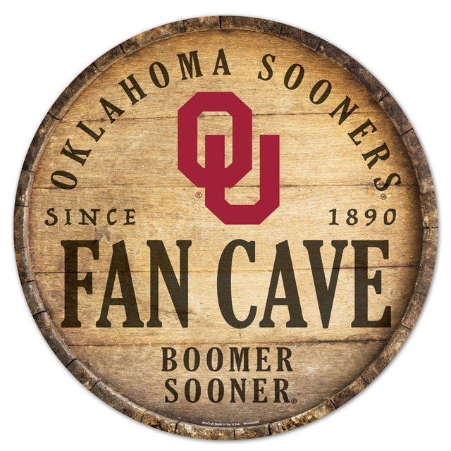 Letrero de madera de los Oklahoma Sooners de 14" con diseño de barril redondo