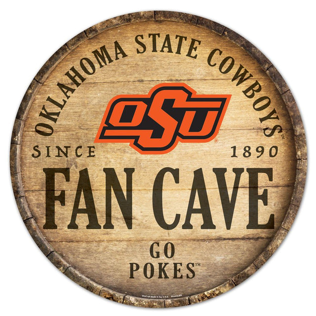 Oklahoma State Cowboys Sign Wood 14" Round Barrel Top Design