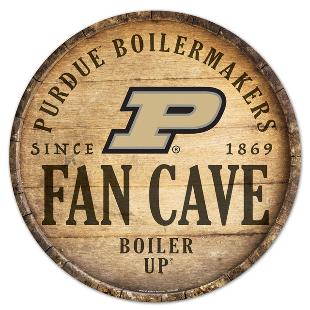 Letrero de madera de Purdue Boilermakers de 14" con tapa de barril redonda