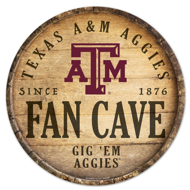 Letrero de madera de los Texas A&amp;M Aggies de 14" con diseño de barril redondo