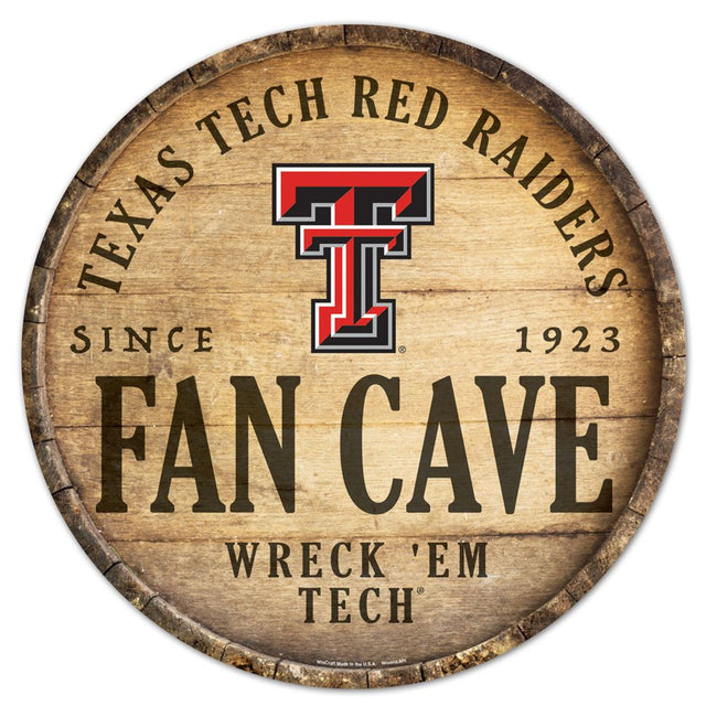 Letrero de madera de los Texas Tech Red Raiders de 14" con diseño de barril redondo