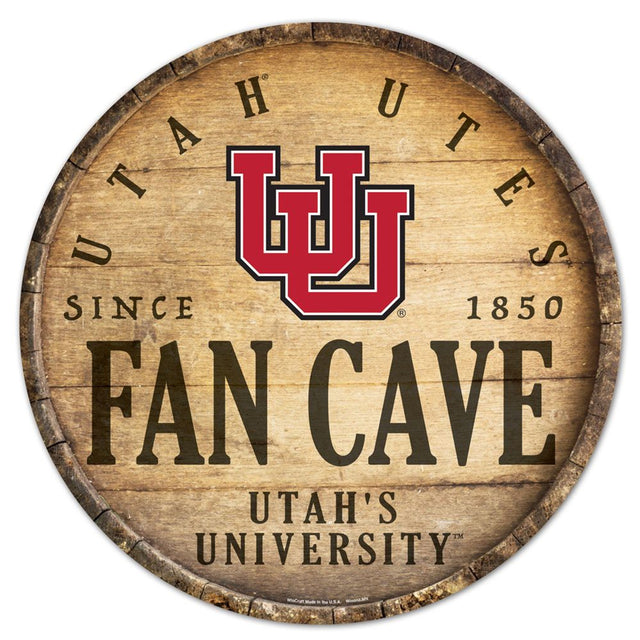 Utah Utes Sign Wood 14" Round Barrel Top Design