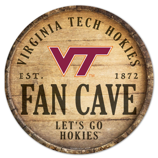 Letrero de madera de Virginia Tech Hokies de 14" con diseño de barril redondo