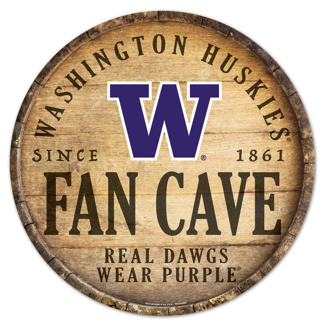 Letrero de madera de los Washington Huskies de 14" con diseño de barril redondo