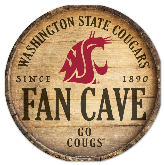 Letrero de madera de los Washington State Cougars, diseño de barril redondo de 14"