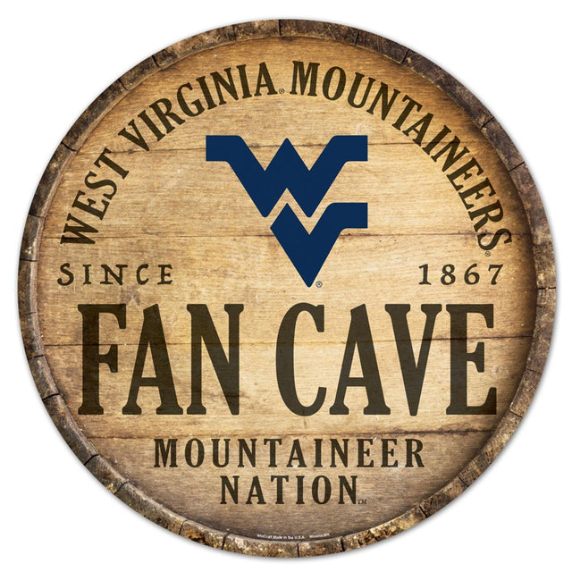 Letrero de madera de los West Virginia Mountaineers, diseño de barril redondo de 14"