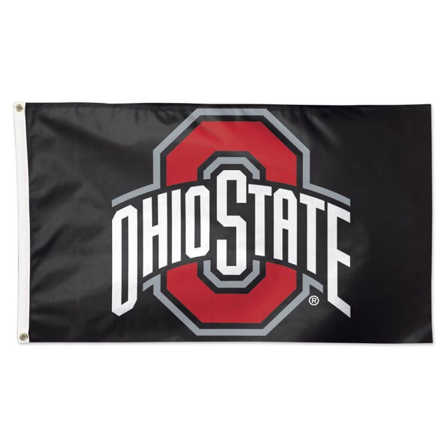 Bandera de lujo de 3' X 5' con el logotipo de Ohio State Buckeyes sobre fondo negro