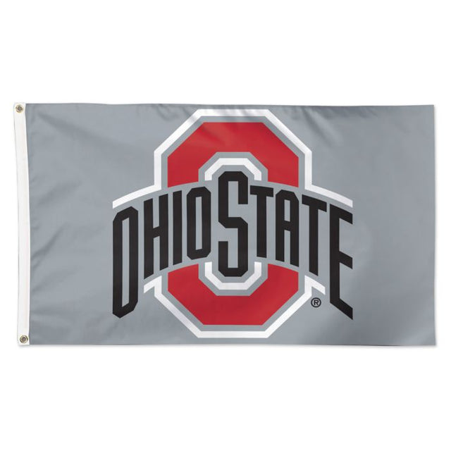 Bandera de lujo de 3' X 5' con el logotipo de Ohio State Buckeyes sobre fondo gris