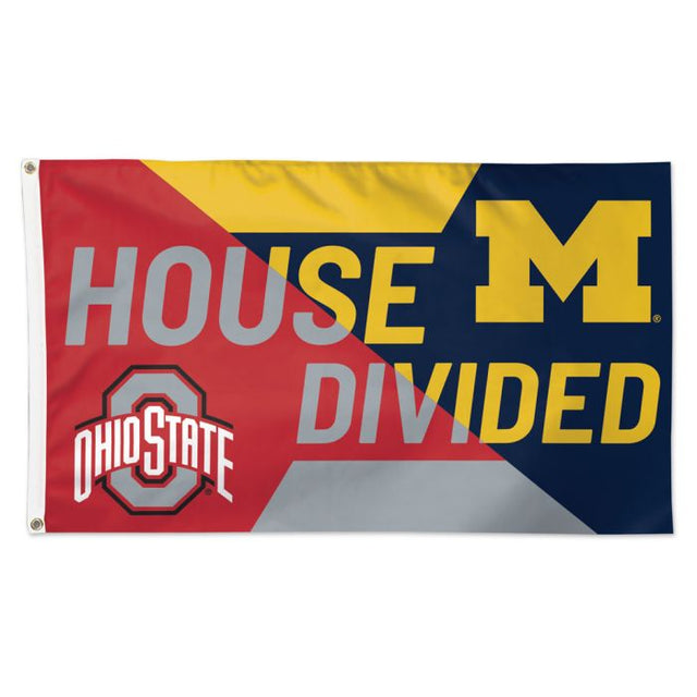 Bandera de la casa dividida de los Ohio State Buckeyes y los Michigan Wolverines: rivalidad de lujo de 3 x 5 pies