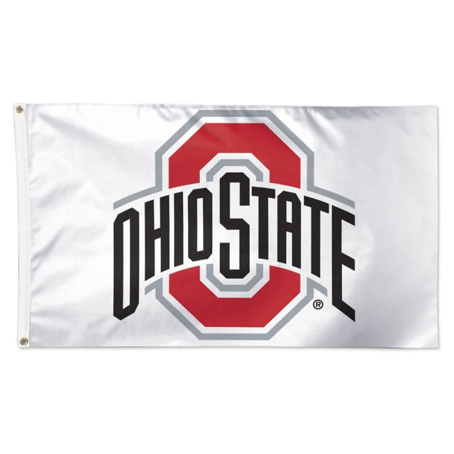 Bandera de lujo de 3' X 5' con el logotipo de Ohio State Buckeyes sobre fondo blanco