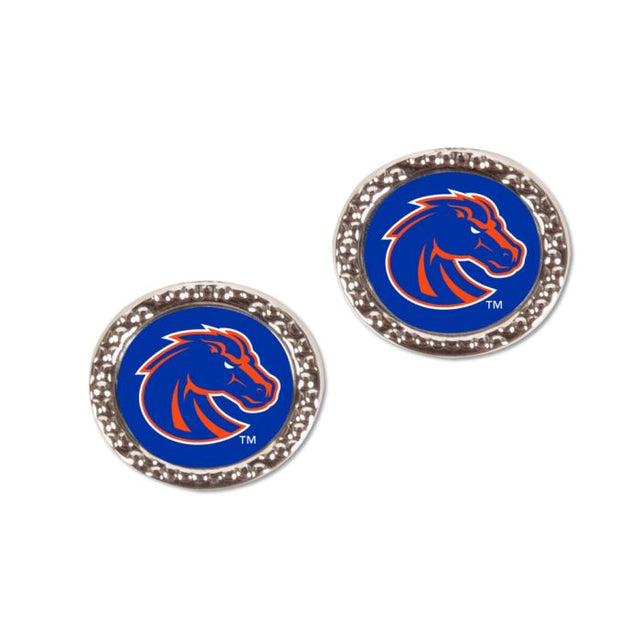 Pendientes de joyería de los Boise State Broncos en forma de tarjeta redonda