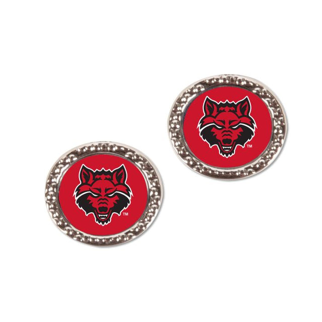 Pendientes de los Arkansas State Red Wolves en forma de tarjeta redonda