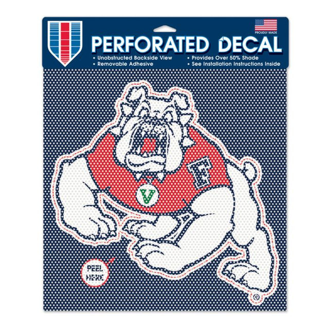 Calcomanía de vinilo perforada de los Bulldogs de Fresno State, 12" x 12"