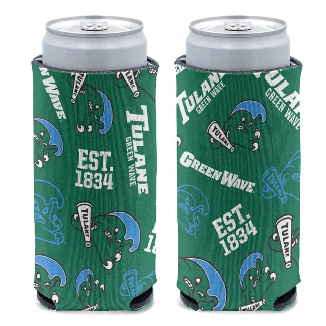 Enfriador de latas delgado de 12 oz con estampado de ondas dispersas de Tulane Green