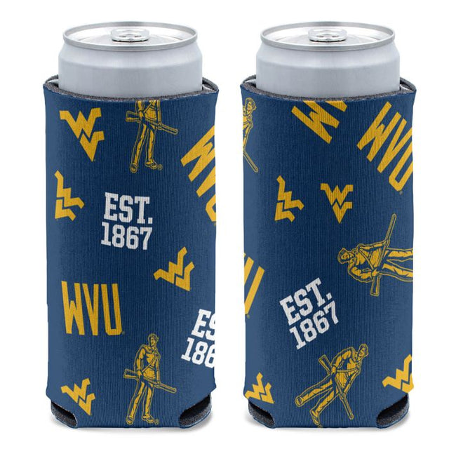 Enfriador de latas delgado de 12 oz con estampado disperso de West Virginia Mountaineers