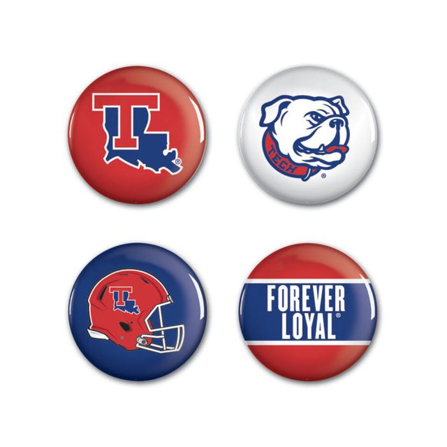 Paquete de 4 botones Louisiana Tech Bulldogs de 1 1/4" de diámetro