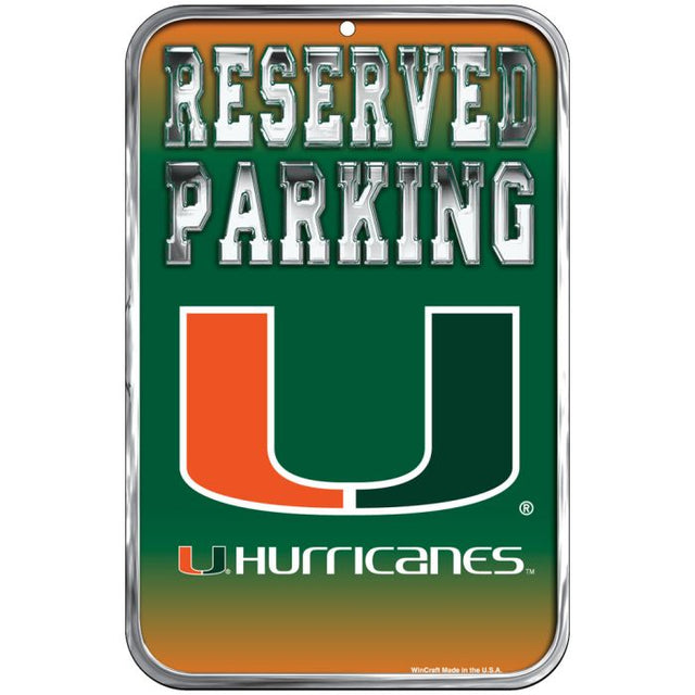 Letrero de plástico de estacionamiento reservado de Miami Hurricanes de 11" x 17"