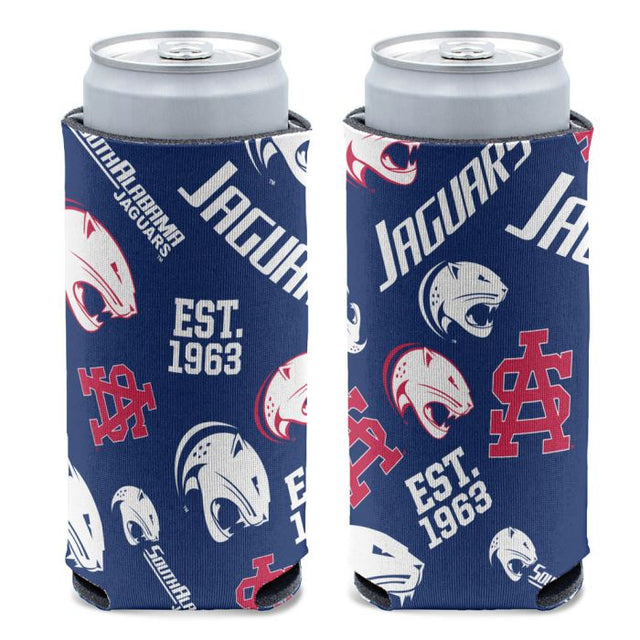 Enfriador de latas delgadas de 12 oz con estampado disperso de South Alabama Jaguars