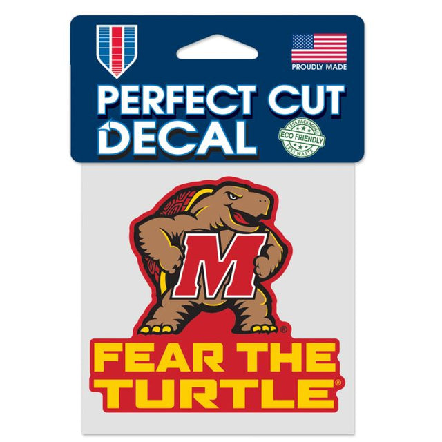 Calcomanía de color de corte perfecto con el lema de Maryland Terrapins de 4" x 4"