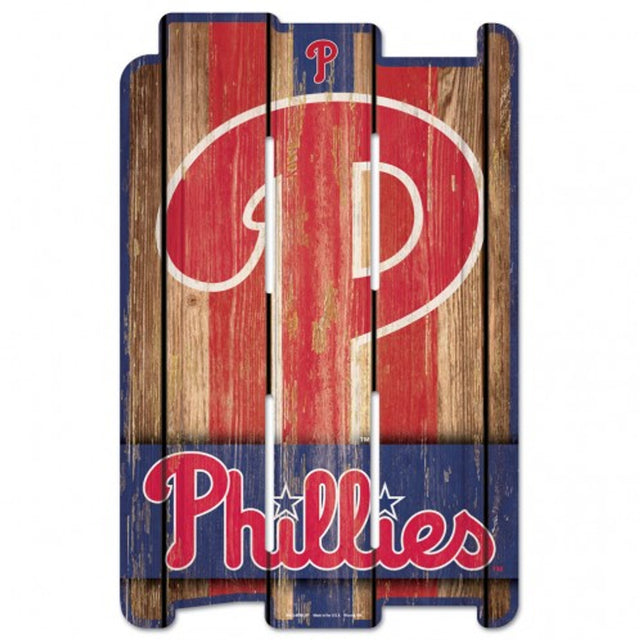 Letrero de madera de los Philadelphia Phillies de 11 x 17 pulgadas estilo valla