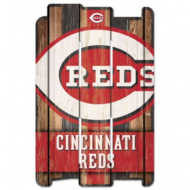 Letrero de los Cincinnati Reds de 11 x 17 cm estilo valla de madera