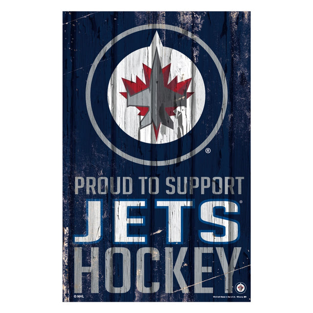 Cartel de madera de 11 x 17 de los Winnipeg Jets: Orgullosos de apoyar el diseño