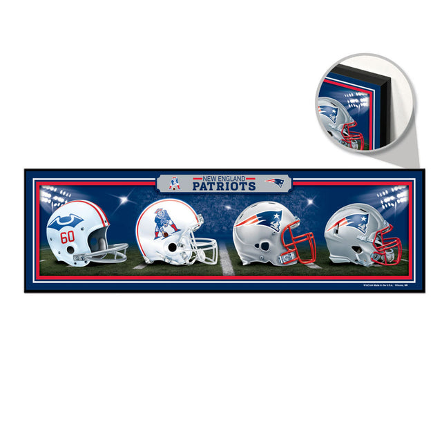 Letrero de madera de 9 x 30 de los New England Patriots con diseño de cascos