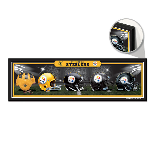 Letrero de madera de 9 x 30 de los Pittsburgh Steelers con diseño de cascos