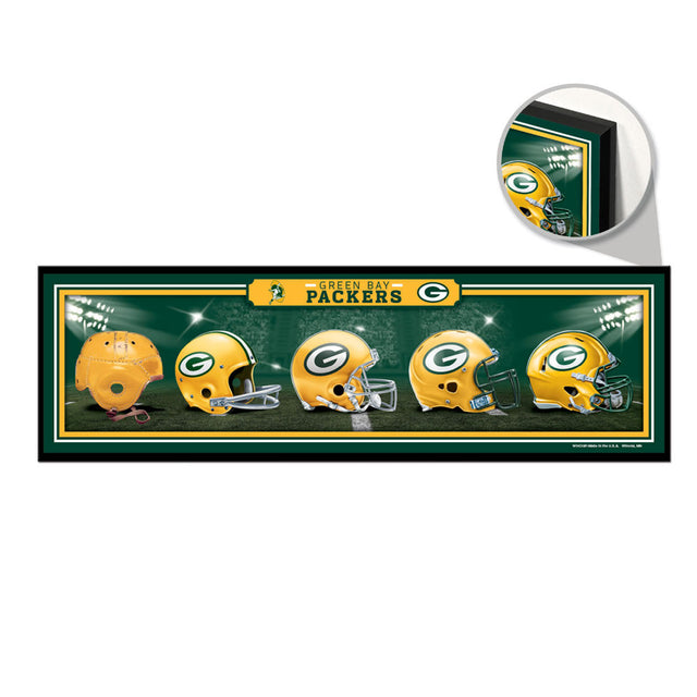 Letrero de madera de 9 x 30 de los Green Bay Packers con diseño de cascos