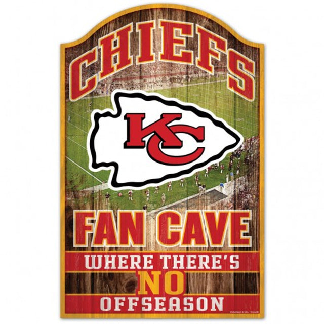 Letrero de madera de 11 x 17 de los Kansas City Chiefs con diseño de cueva para fanáticos