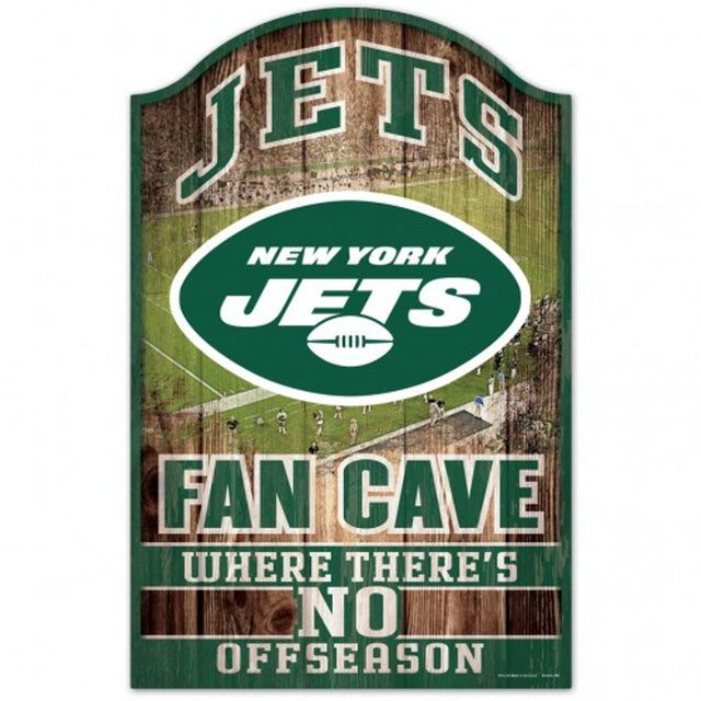 Letrero de madera de 11 x 17 de los New York Jets con diseño de cueva para fanáticos