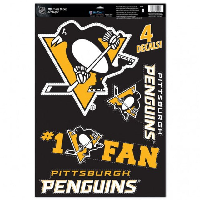 Calcomanía de los Pittsburgh Penguins de 11 x 17 pulgadas, multiusos, para cortar con el logotipo, 4 calcomanías