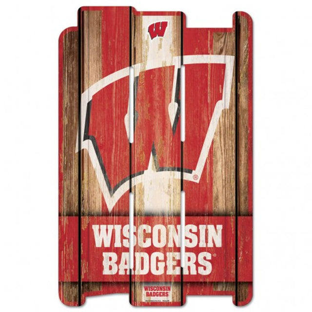 Letrero de Wisconsin Badgers de 11 x 17 cm, estilo valla de madera