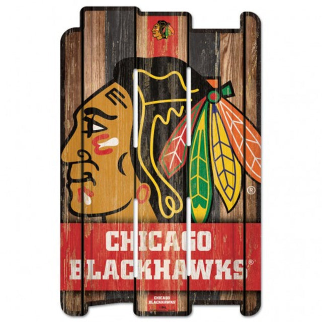 Letrero de madera estilo valla de Chicago Blackhawks de 11 x 17 pulgadas