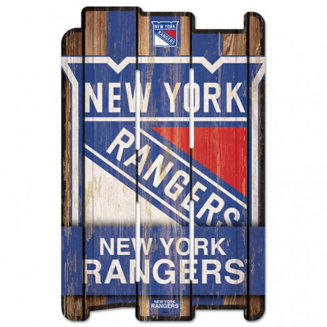 Letrero de madera estilo valla de los New York Rangers de 11 x 17 pulgadas