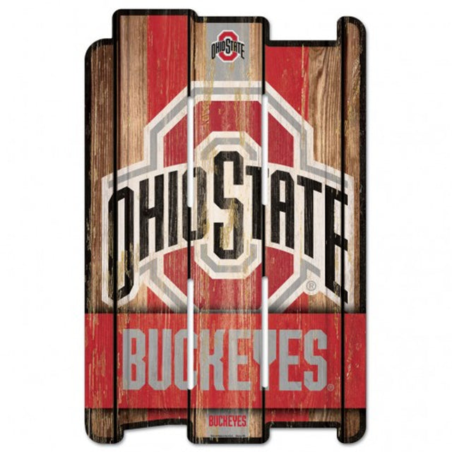 Letrero de madera estilo valla de Ohio State Buckeyes de 11 x 17 pulgadas