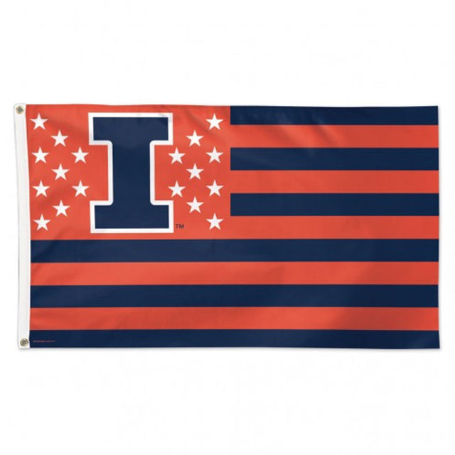 Bandera de Illinois Fighting Illini de 3 x 5 pulgadas, estilo de lujo, diseño de estrellas y rayas