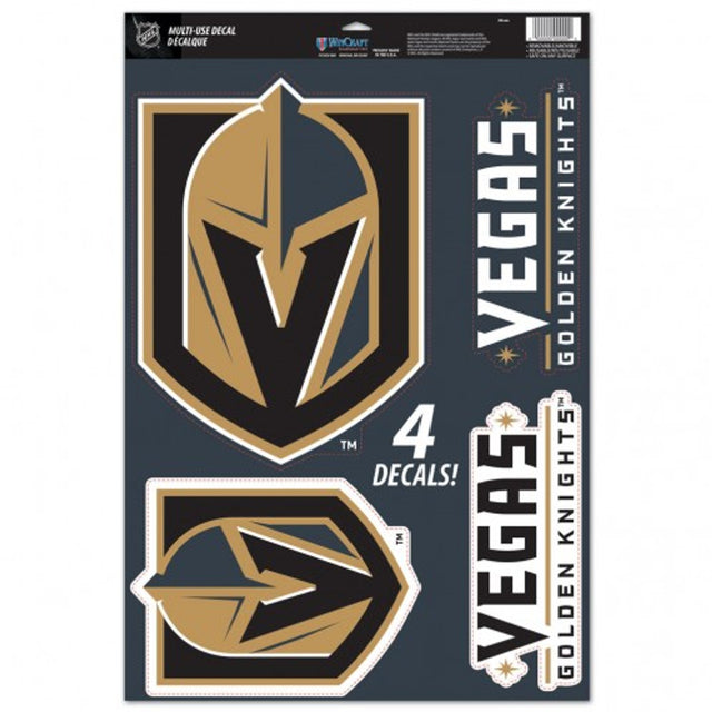 Hoja de 4 calcomanías multiusos de Vegas Golden Knights de 11 x 17 pulgadas