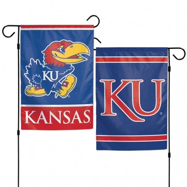 Bandera de los Kansas Jayhawks de 12 x 18 pulgadas, estilo jardín, de 2 lados