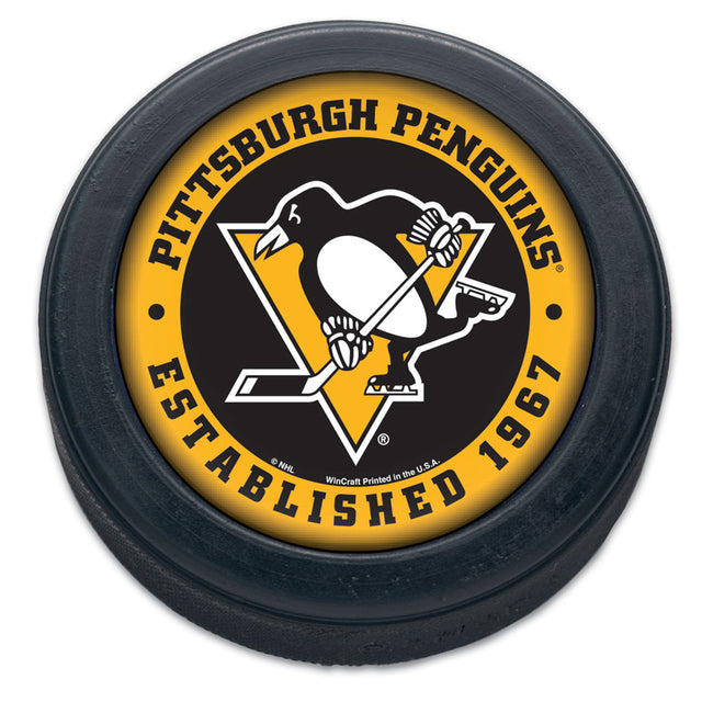 Empaquetado de disco de hockey de los Pittsburgh Penguins, diseño original de 1967