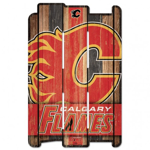 Calgary Flames Sign 11x17 Wood Fence Style