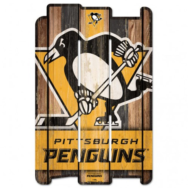 Letrero de los Pittsburgh Penguins de 11 x 17 cm estilo valla de madera